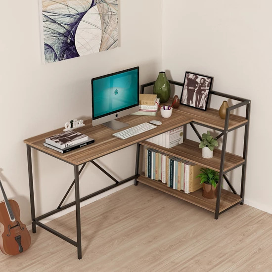 Mordeka Kitaplıklı Çalışma Masası Bilgisayar Masası Yuvanıkur